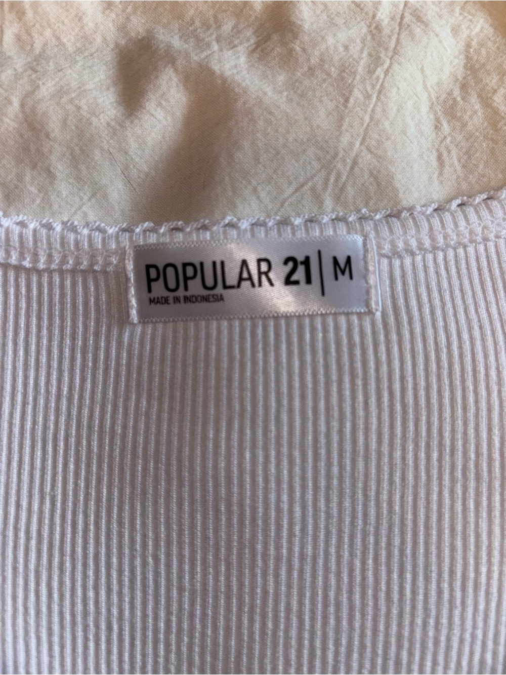 White Ribbed Button-Front Scoop Neck Top - Picture 3 of 8